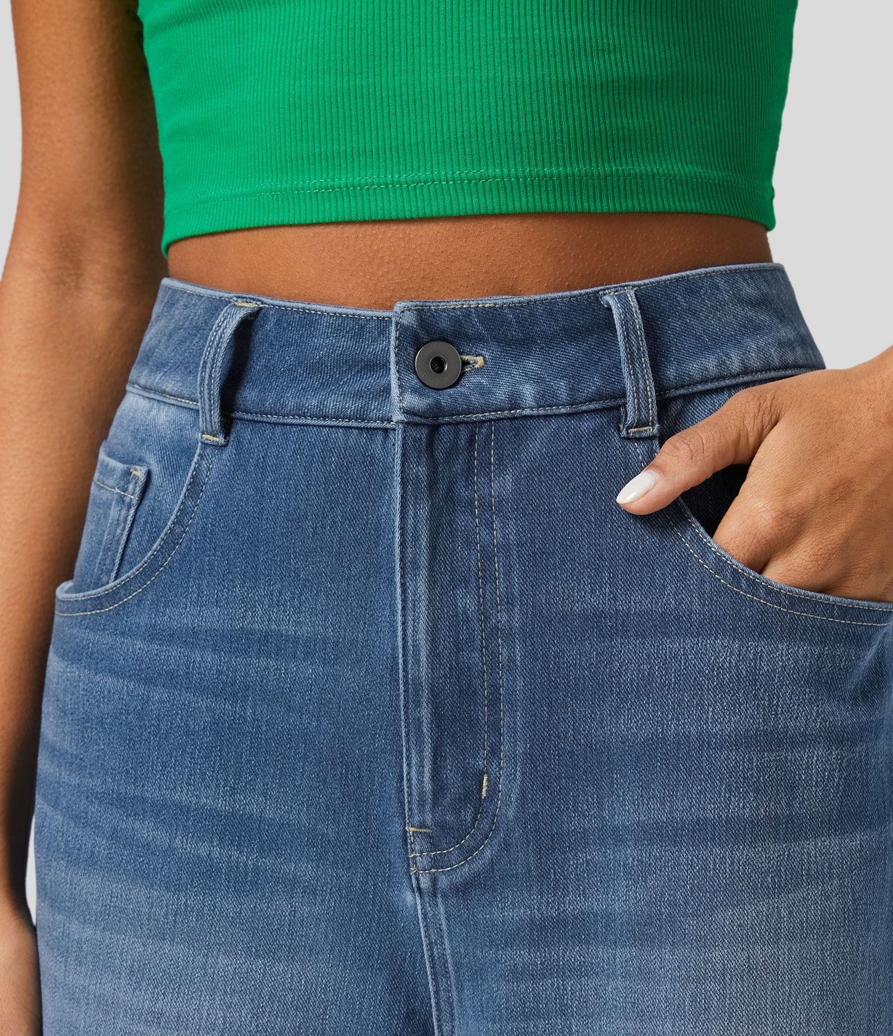 Halara Flex™ Jean Larges Taille Haute Ourlet Roulotté Multiples Poches