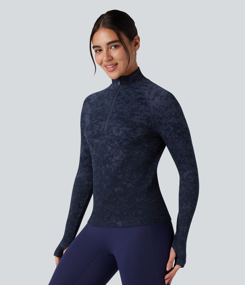 Haut de sport demi-zip à manches longues avec passants pouces sans couture OneForm Seamless Flow