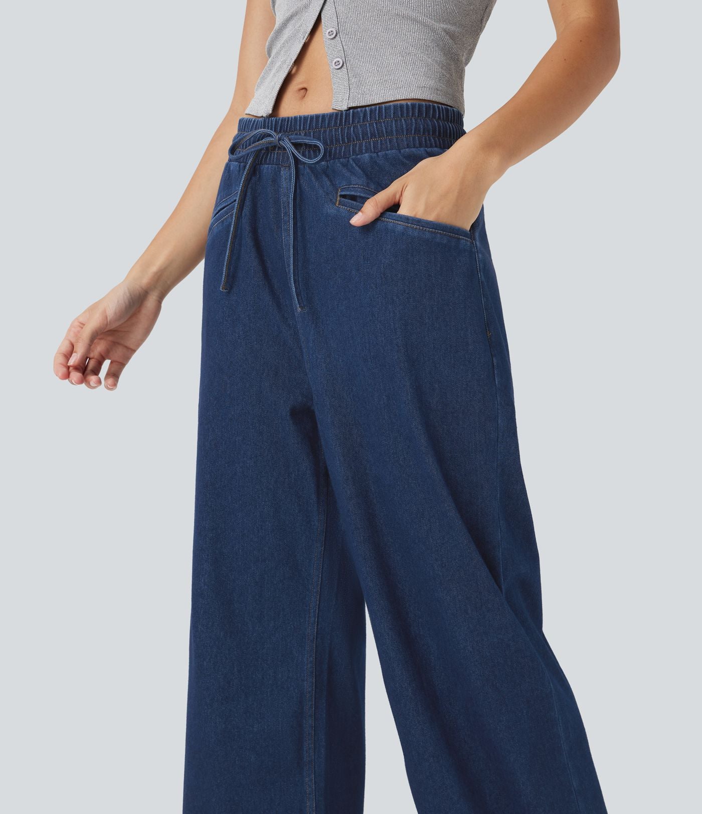 Jean Halara Flex™ taille haute large à cordon de serrage en maille extensible effet frais InstantCool avec poches