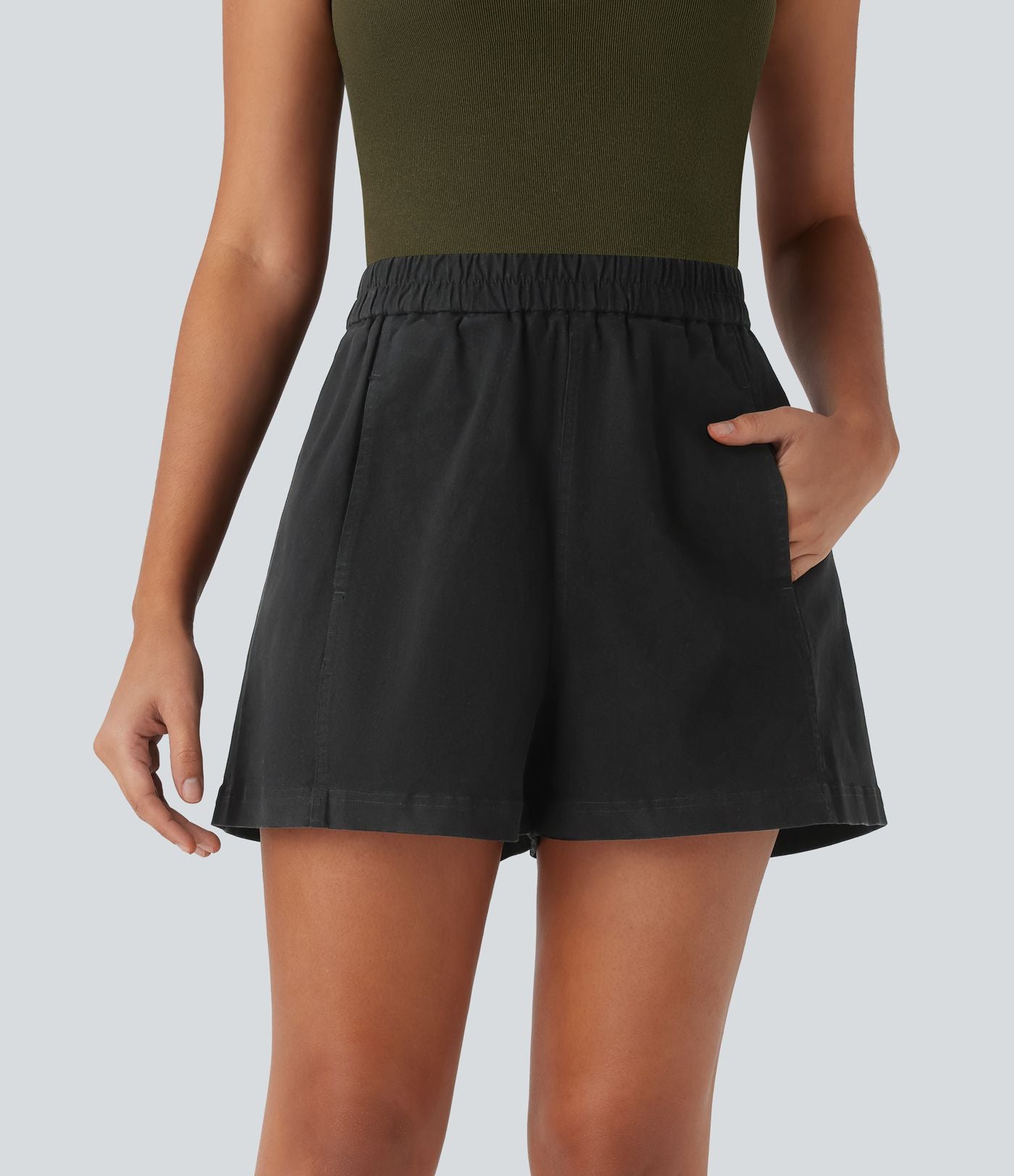 Short en coton délavé taille haute avec poches latérales