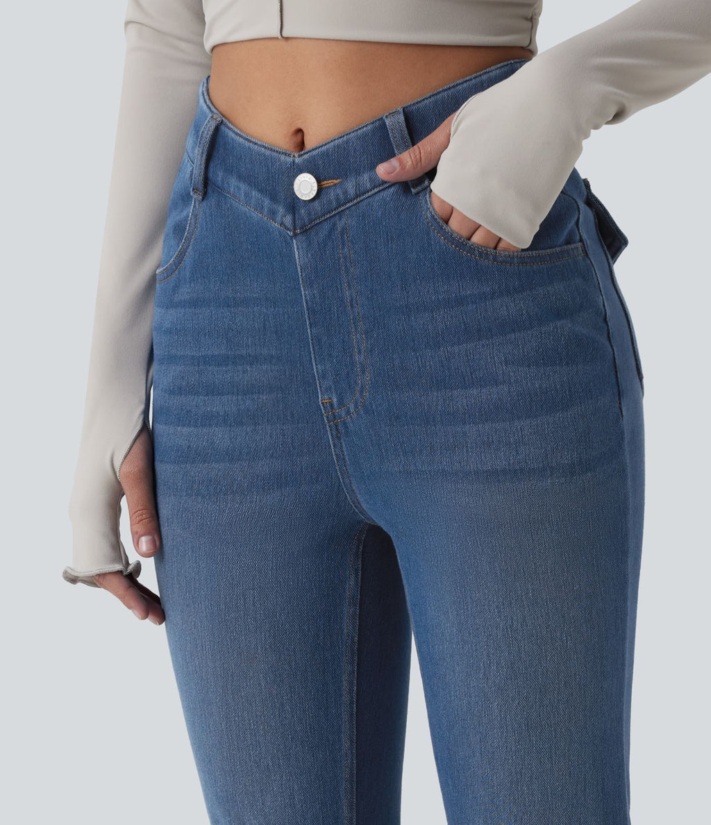 Jean Halara Flex™ taille haute en V évasé décontracté avec poches