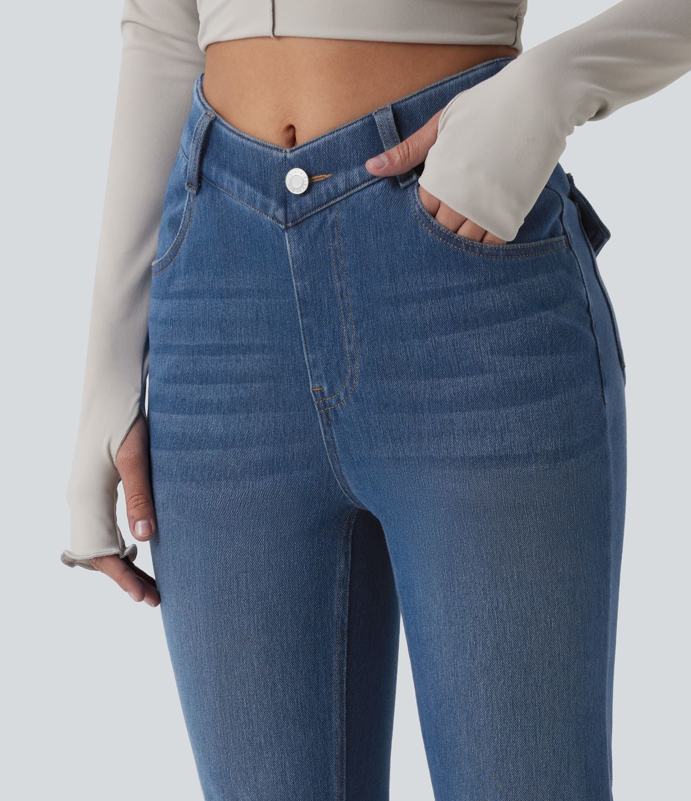 Jean Halara Flex™ taille haute en V évasé décontracté avec poches