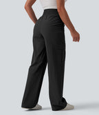 Pantalon décontracté coupe droite taille haute avec poches