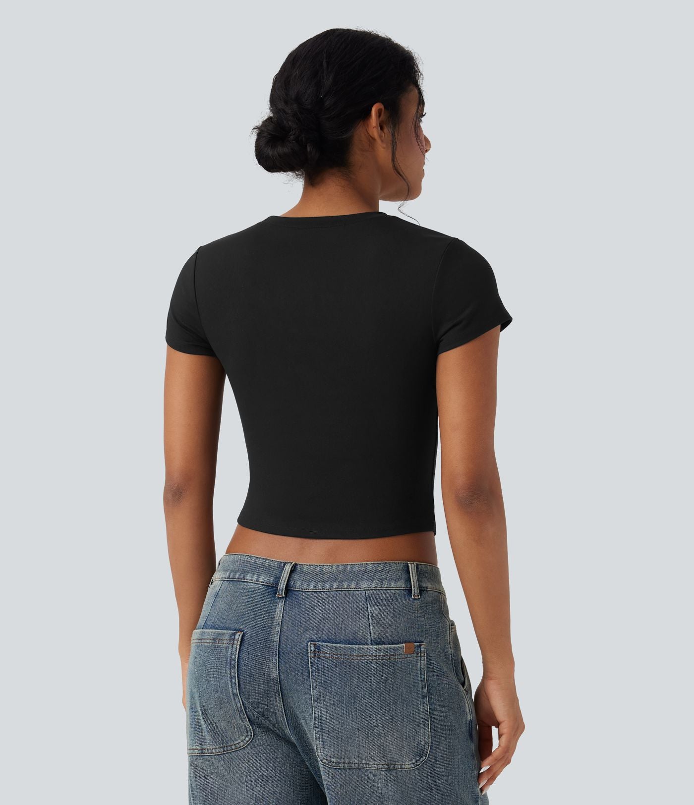 T-shirt baby tee décontracté court ajusté col rond