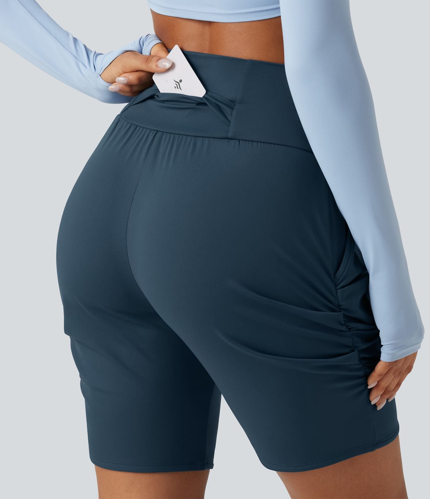 Short de yoga SoftlyZero™ Airy 18cm effet frais InstantCool taille haute froncé avec poches
