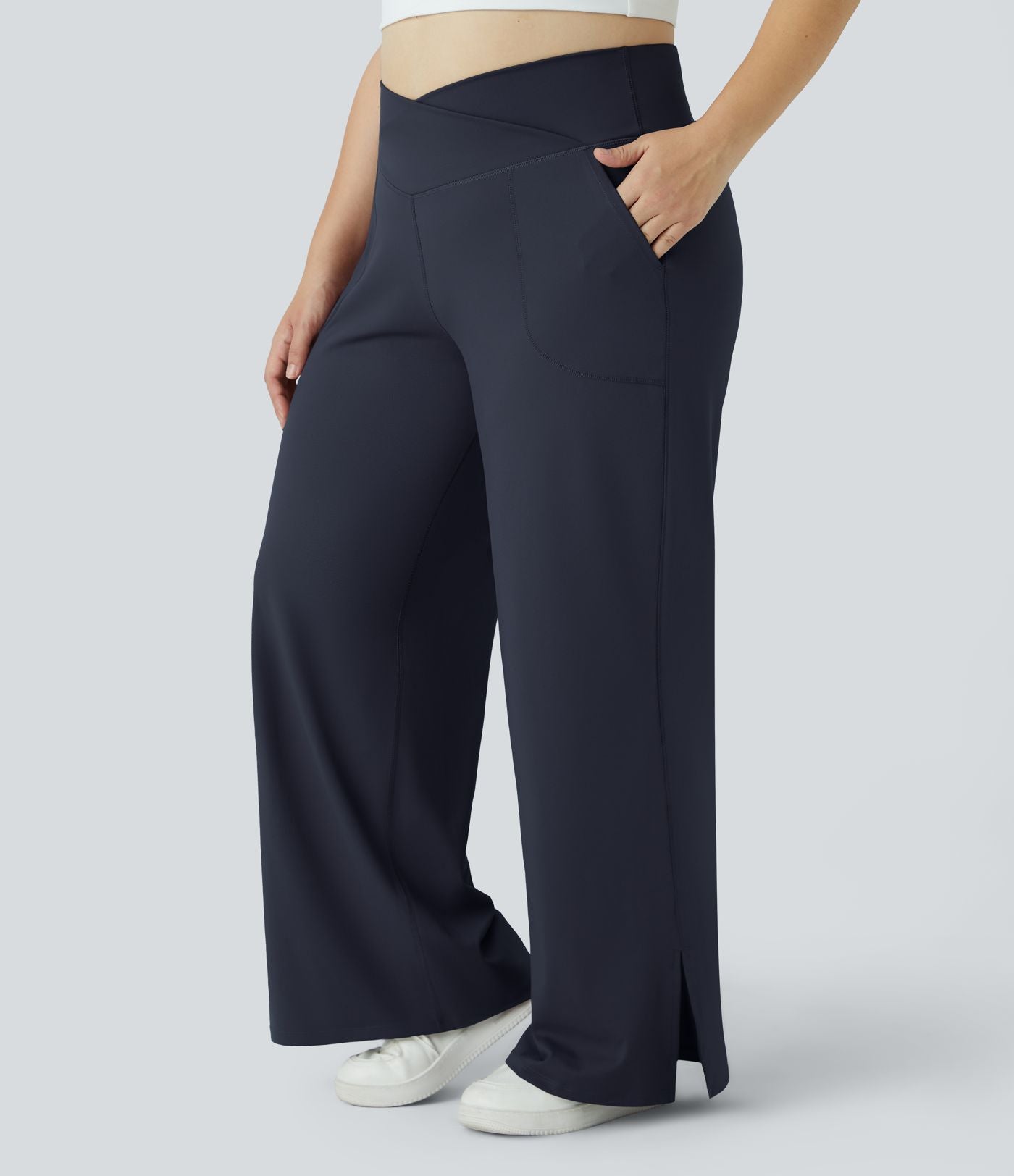 Pantalon yoga large grande taille croisé avec ourlet et poches DayStretch - Smile