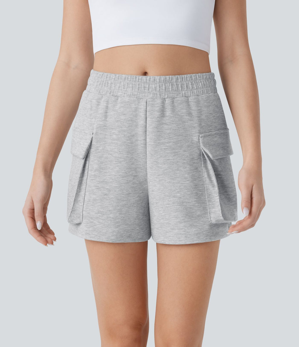 Short sweat de yoga cargo taille haute à poches rabattues