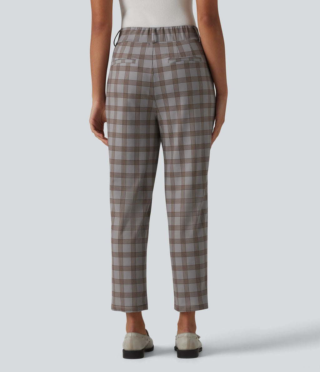 Halara Flex™ Pantalon tailleur fuselé taille haute à carreaux tartan, avec poches