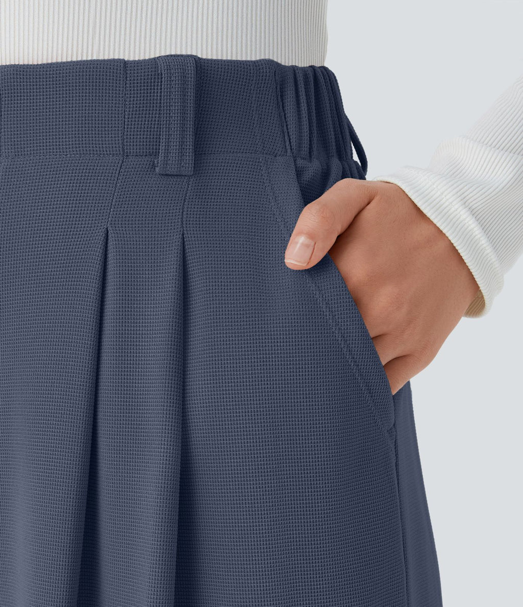 Pantalon Tailleur Large Fluide Halara Flex™ Gaufré Taille Haute Poches Latérales