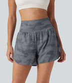 Short de running 2 en 1 Halara UltraSculpt™ gainant imprimé camouflage, taille haute, ourlet incurvé, 10 cm, avec poche