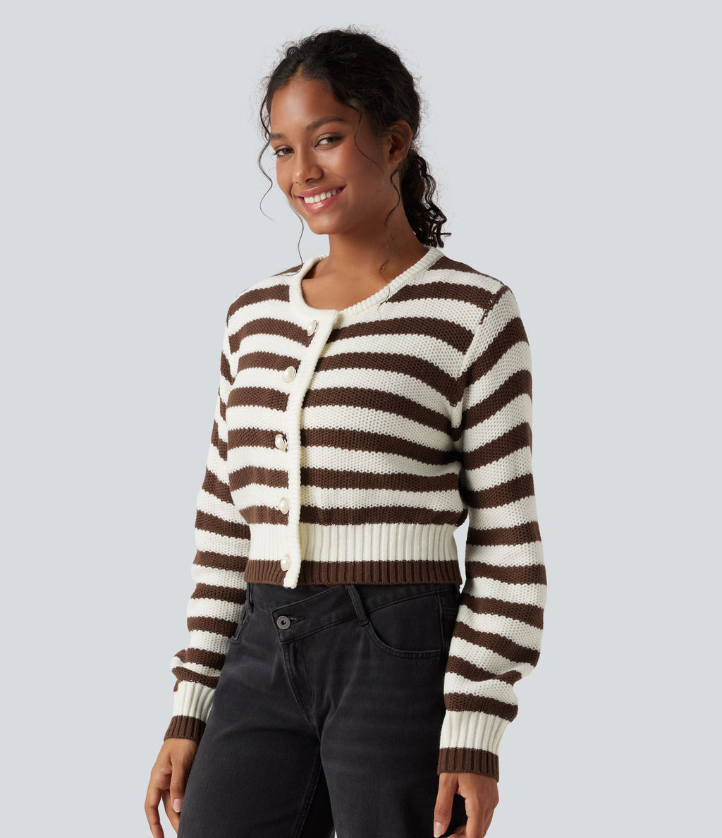 Cardigan tailleur rayé col rond manches longues