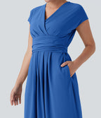 Robe midi Breezeful™ col V manches courtes à liens dans le dos séchage rapide avec poches latérales