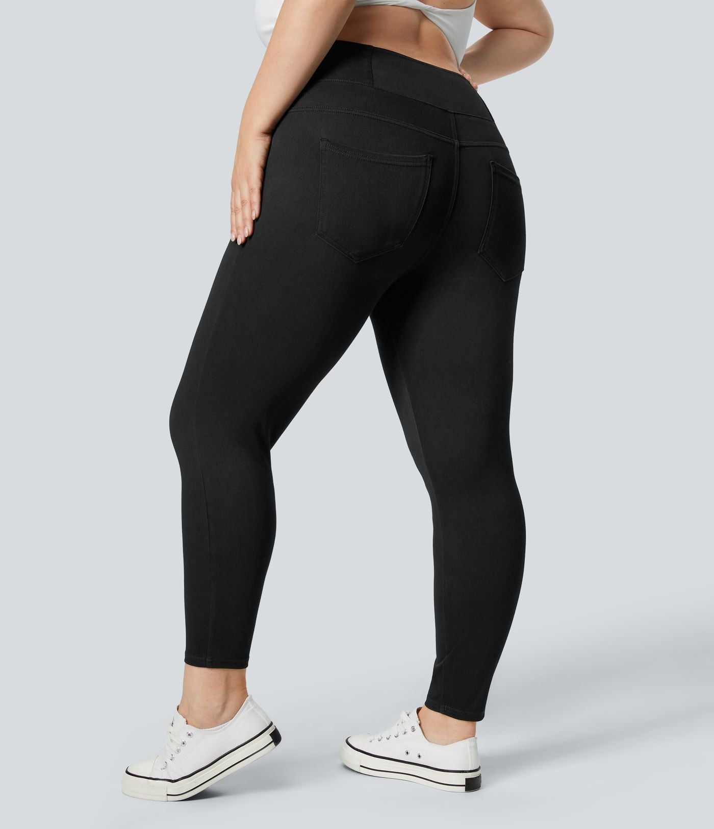 Halara Flex™ Legging Travail  7/8 Taille Croisée en Denim Tricot Extensible Taille Haute Poches Multiples Grande Taille