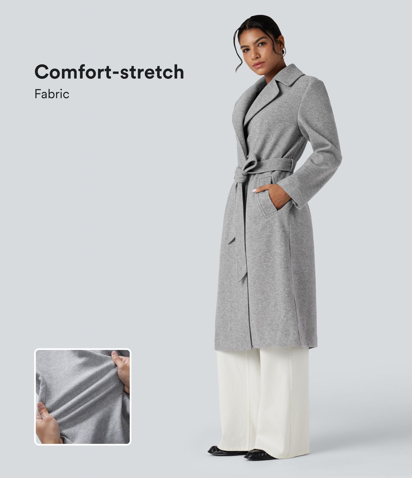 Manteau polaire long ceinturé manches longues avec poches