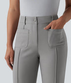 Pantalon tailleur évasé taille haute avec poches