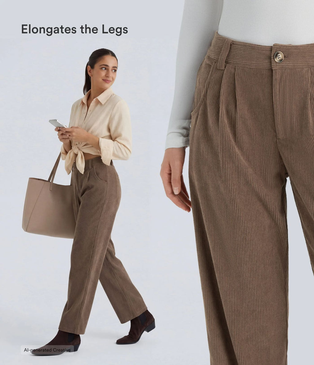 Pantalon en velours côtelé décontracté taille moyenne avec poches latérales