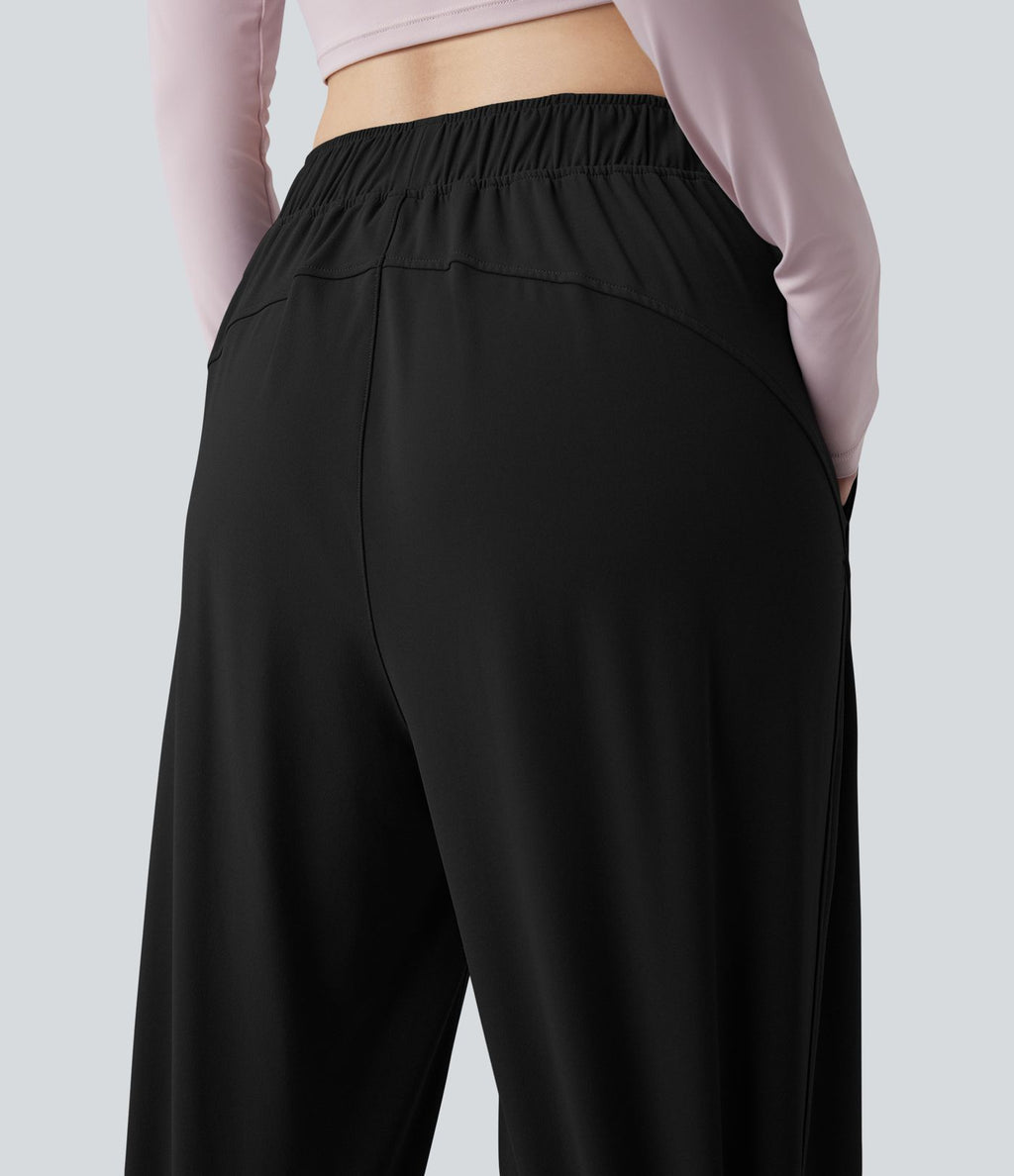 Pantalon yoga large taille haute avec poches