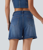 Halara Flex™ Short en denim taille mi-haute ourlet retroussé 12,5 cm avec poches