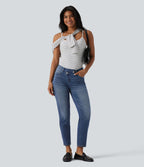 Jean 7/8 Halara Flex™ asymétrique casual taille haute avec poches