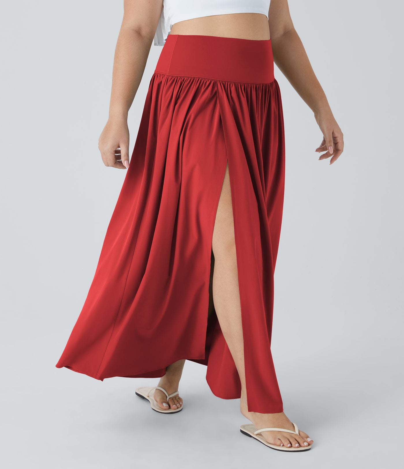 Breezeful™ Jupe Maxi Casual Grande Taille 2-en-1 à Taille Haute Plis et Fente à Séchage Rapide et Fluide