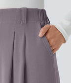 Halara Flex™ Pantalon Tailleur Large Fluide Gaufré Taille Haute Poches Latérales