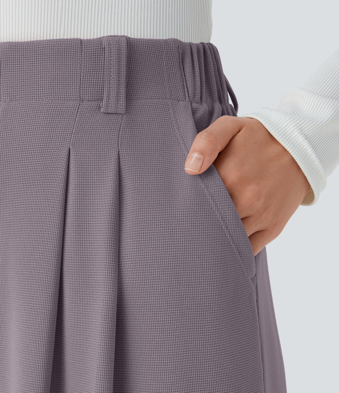 Halara Flex™ Pantalon Tailleur Large Fluide Gaufré Taille Haute Poches Latérales