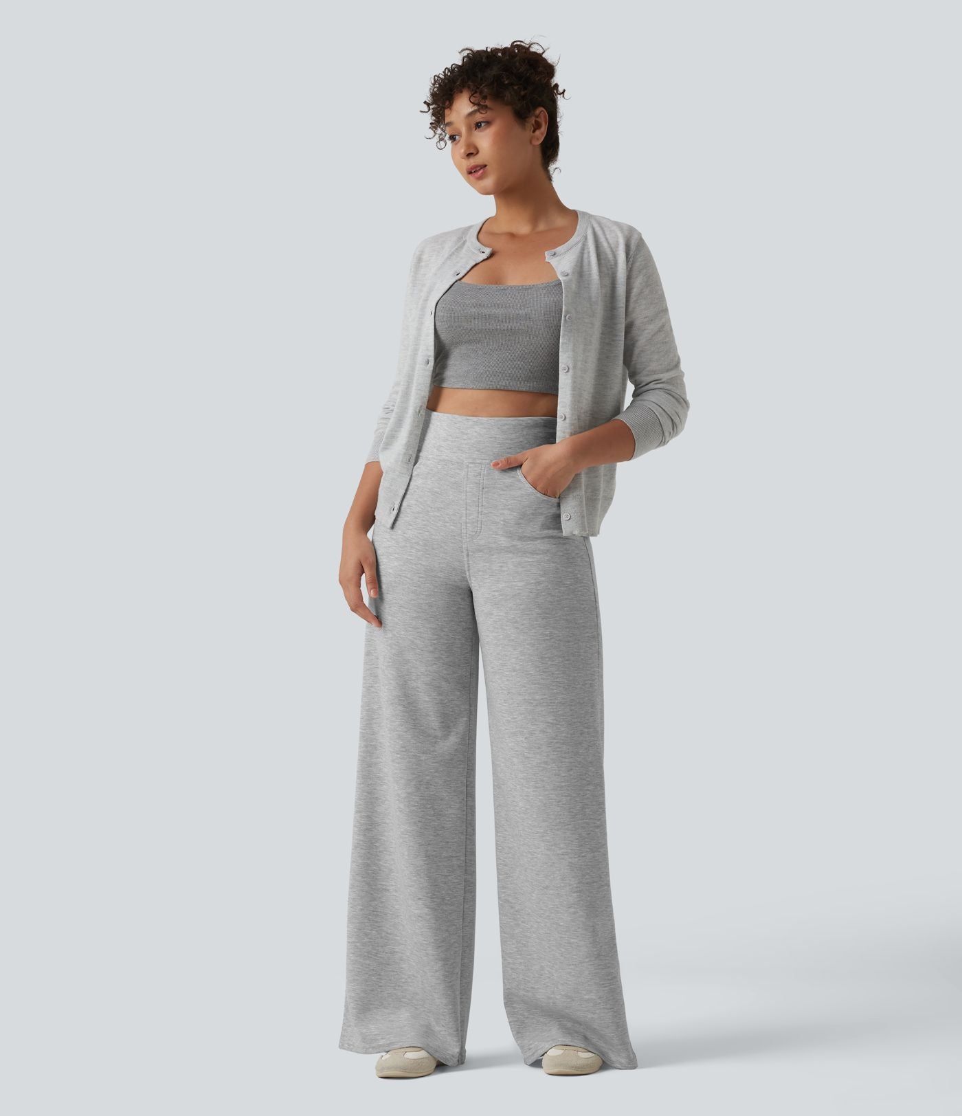 Pantalon casual large taille haute avec poches