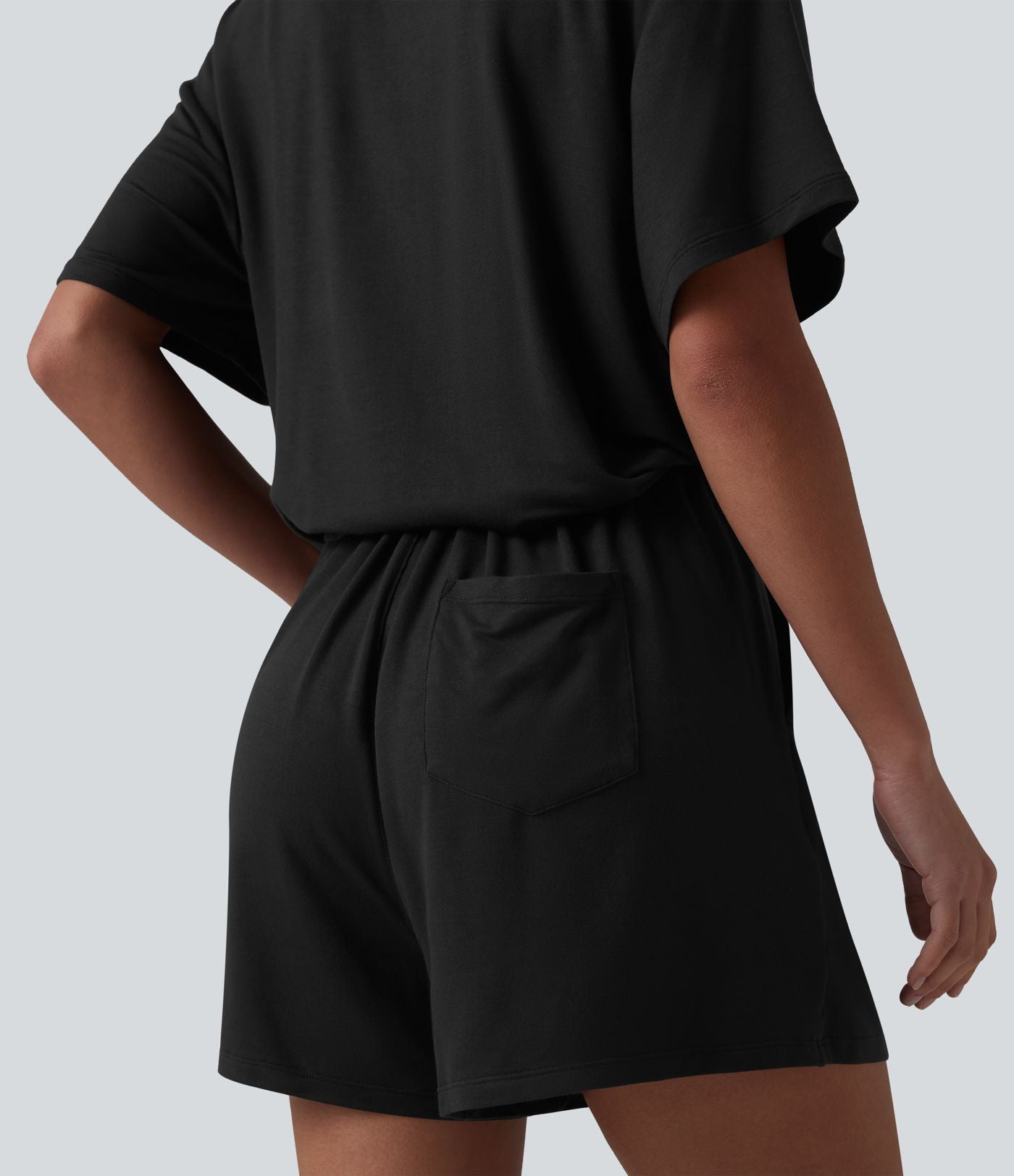 Combinaison-short casual henley à manches courtes avec poches — Easy Peasy