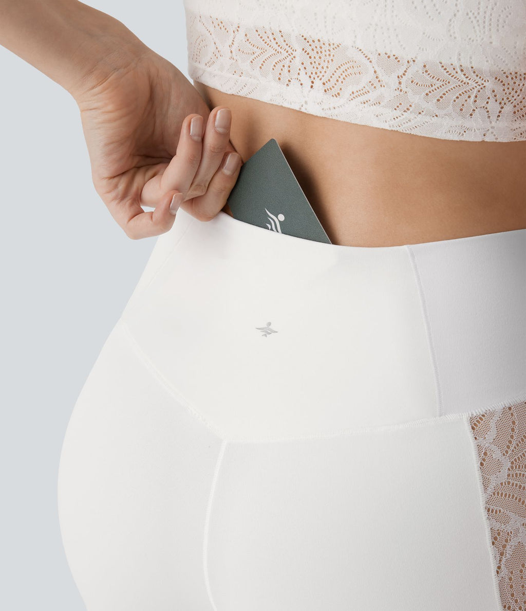Legging corsaire de yoga taille haute croisé avec dentelle contrastée - Protection UPF50+