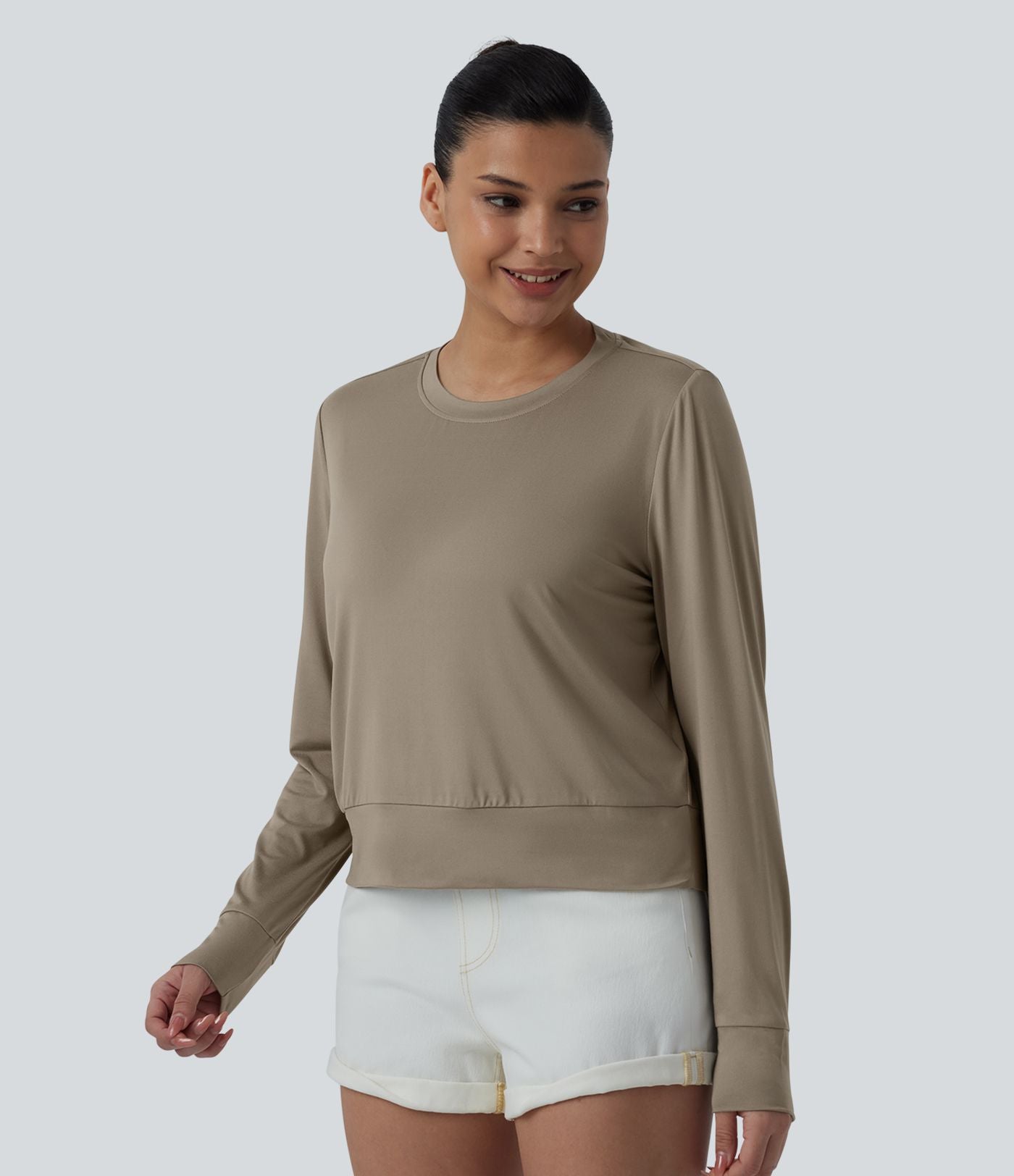 T-shirt casual col rond manches longues coupe ample
