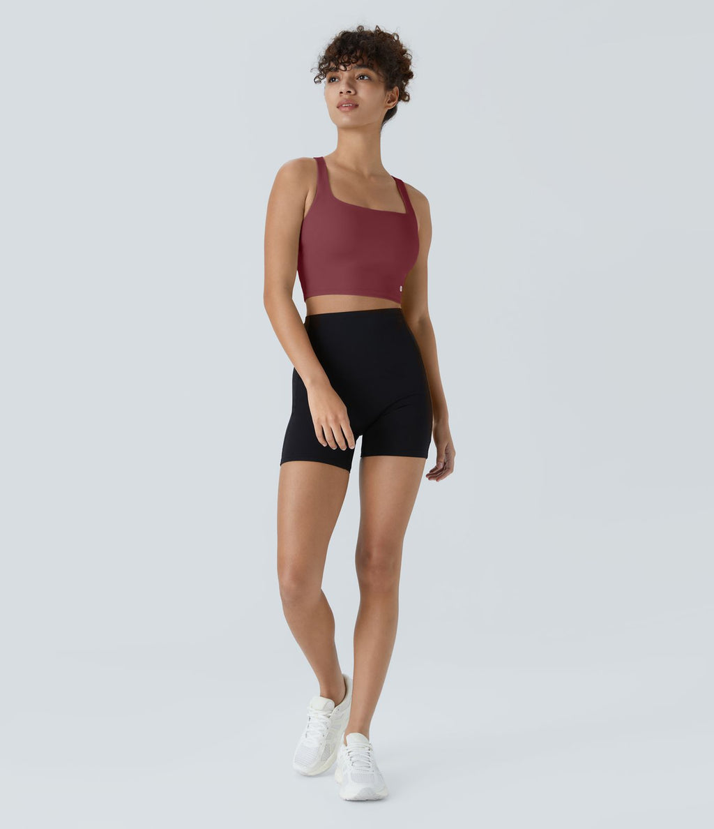 Débardeur yoga court SoftlyZero™ Airy col carré dos nu bretelles croisées effet frais InstantCool, bonnets A-C, protection solaire UPF50+