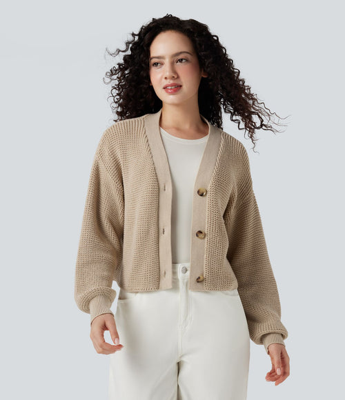 Cardigan gaufré col V manches longues