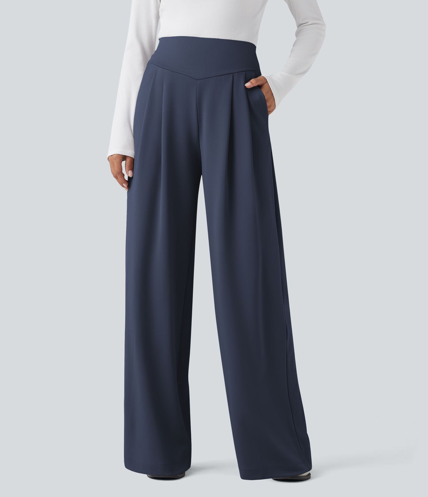 Pantalon de travail droit Halara Flex™ taille haute gainant en crêpe avec poches