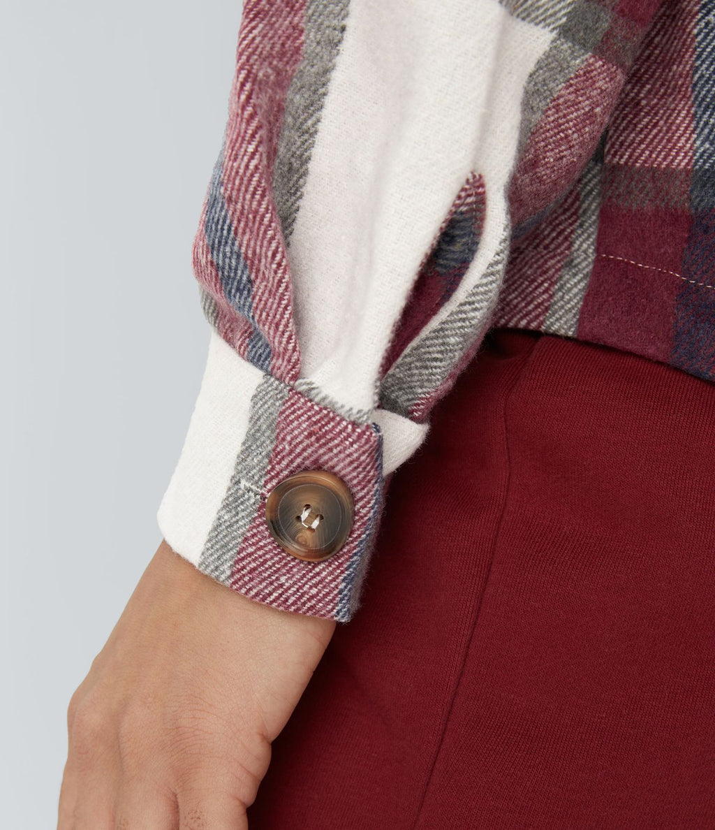 Veste de Casual à Carreaux en Polaire à Capuche avec Cordon de Serrage Boutons et Poches Latérales