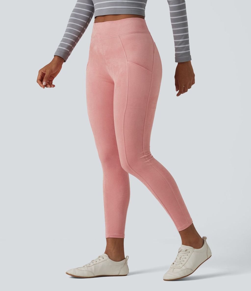 Legging casual taille haute en daim avec poches