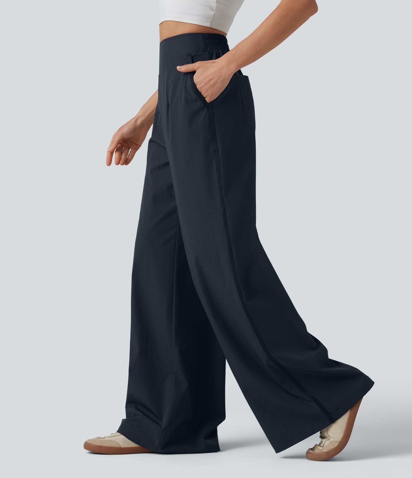 Pantalon large taille haute avec poches