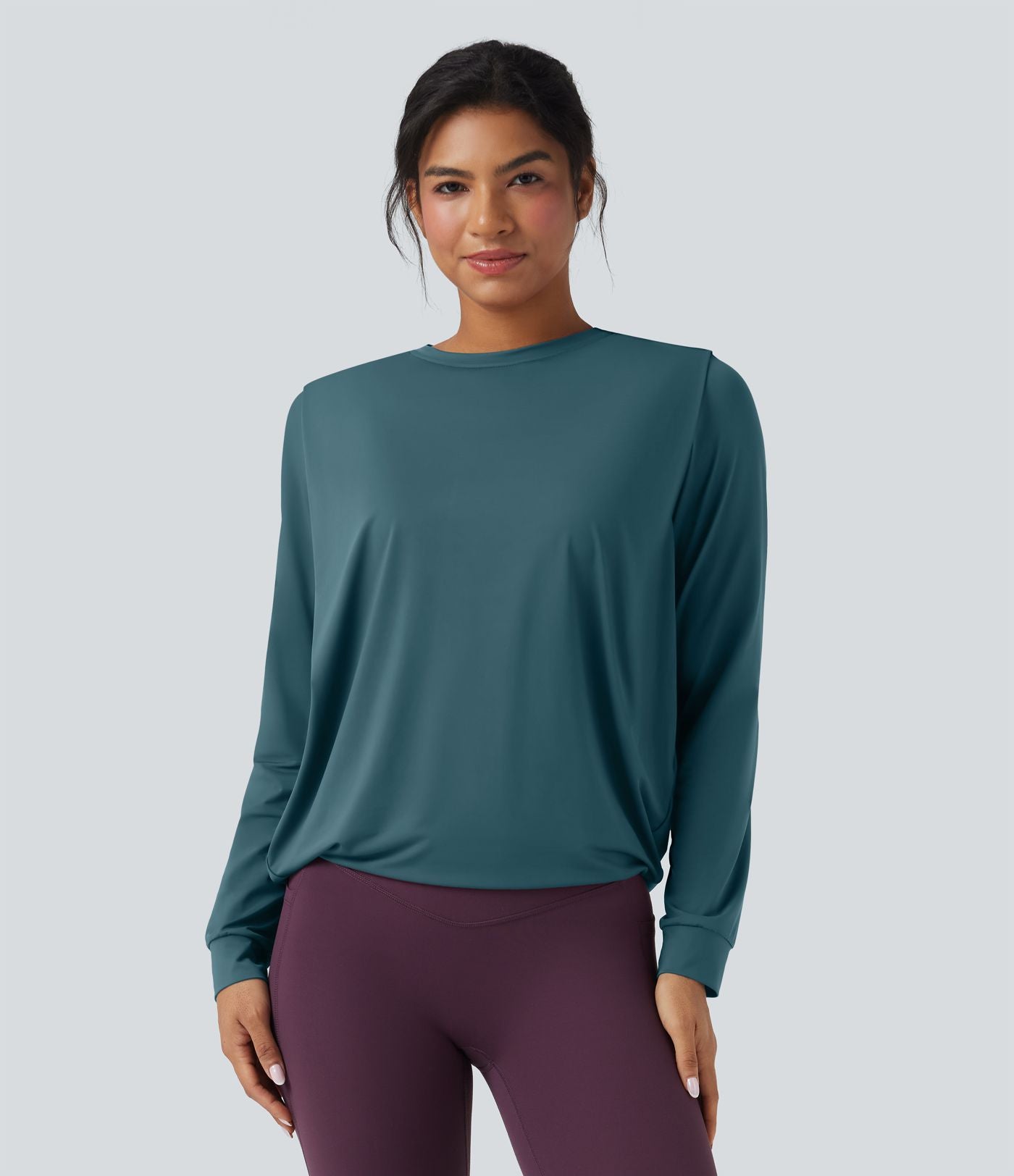 Haut de sport yoga col rond manches longues froncé - UPF50+