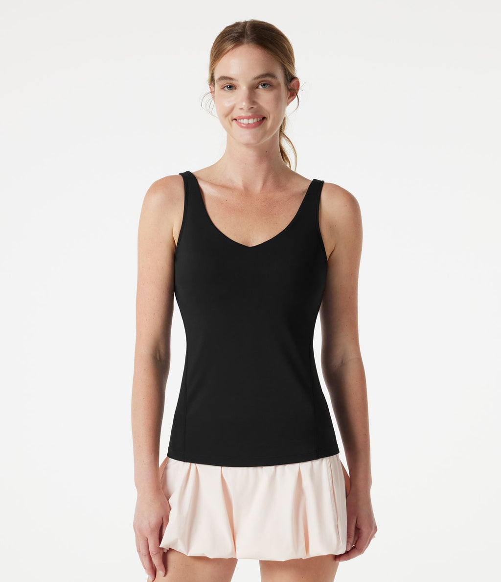 Débardeur de running col V avec brassière intégrée - Coupe longue