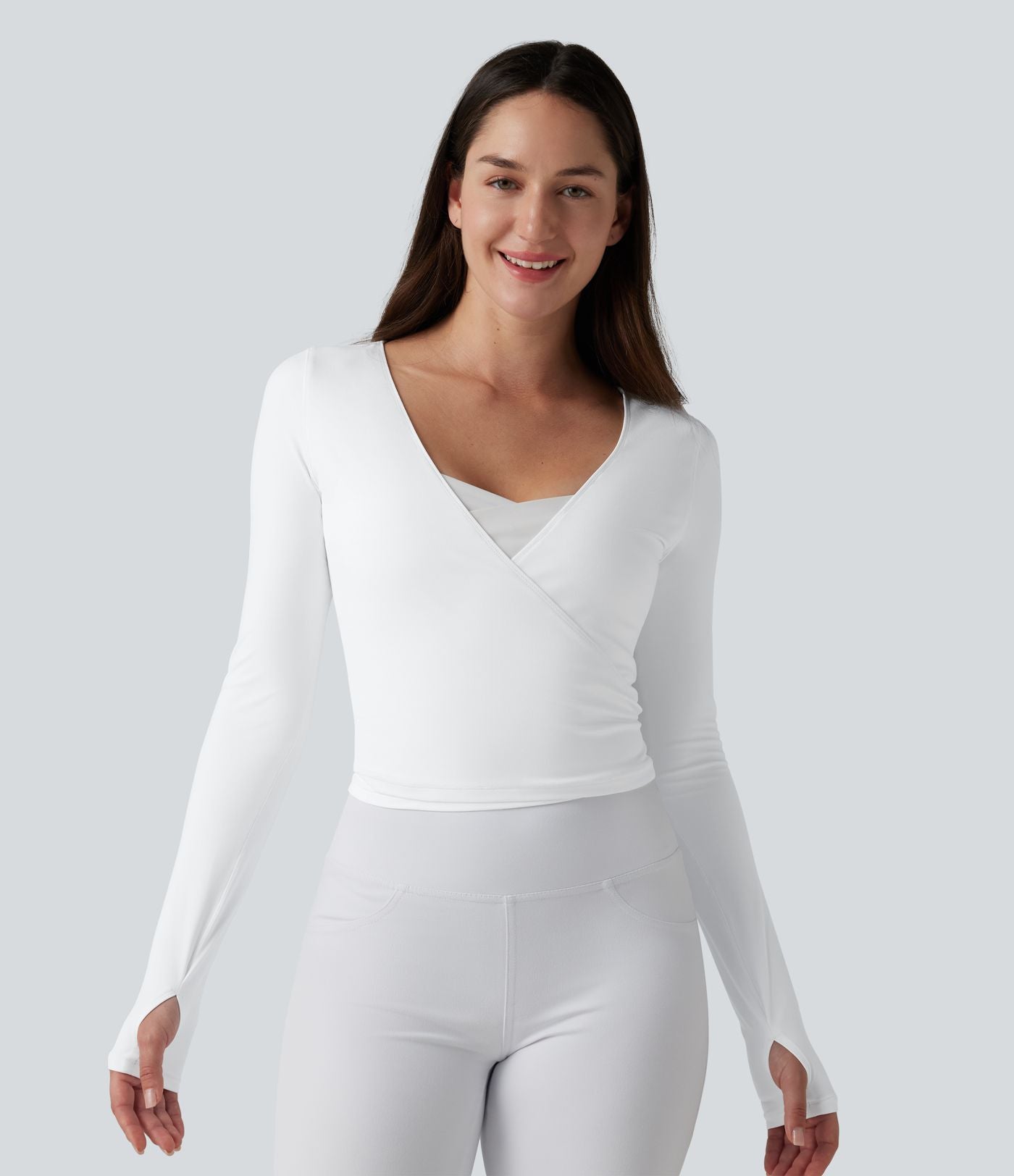 Haut casual SoftlyZero™ cache-cœur à manches longues avec passe-pouces, protection solaire UPF 50+