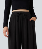 Pantalon baggy côtelé taille ajustable avec cordon de serrage et poches