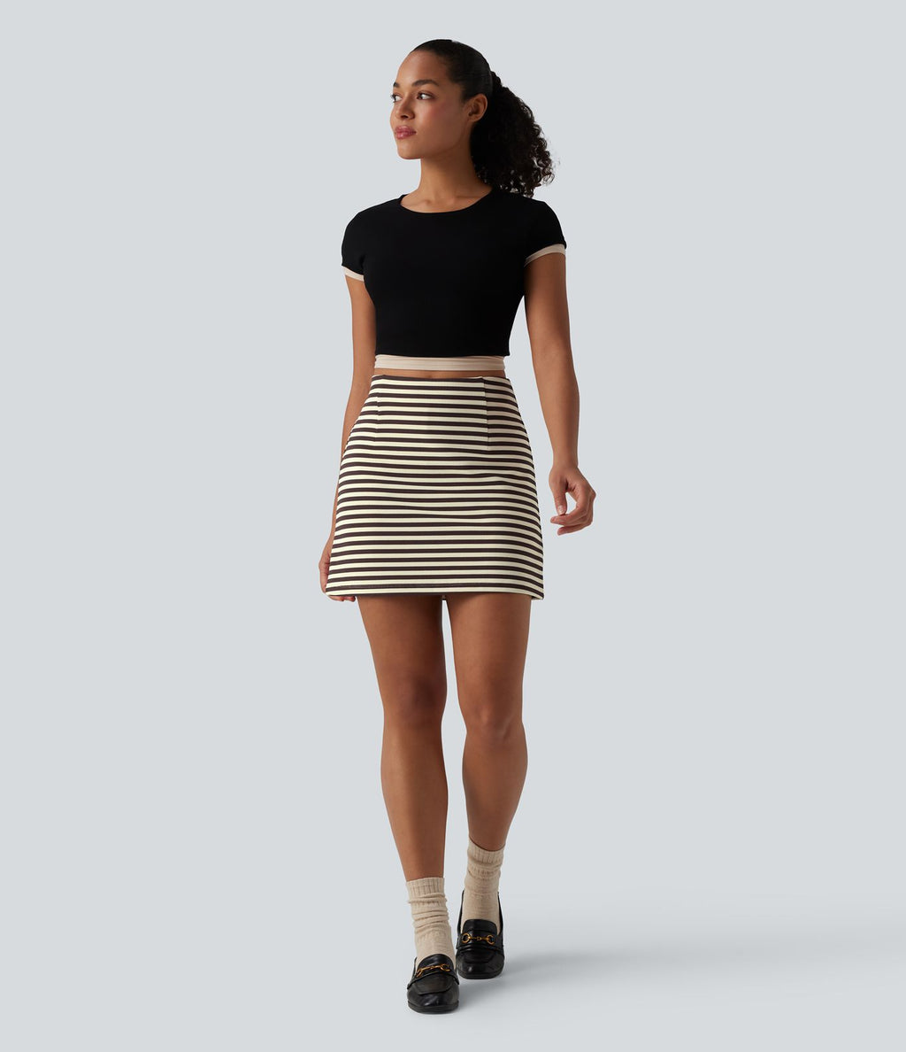 Jupe mini décontractée 2-en-1 taille haute rayée gaufré