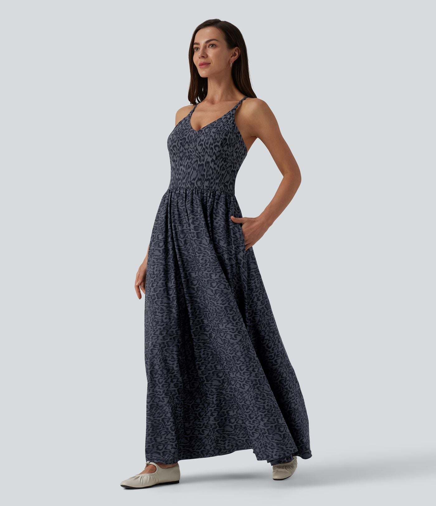 Robe longue fluide décontractée à bretelles avec poches
