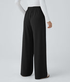 Pantalon taille haute décontracté large en maille gaufrée, avec poches
