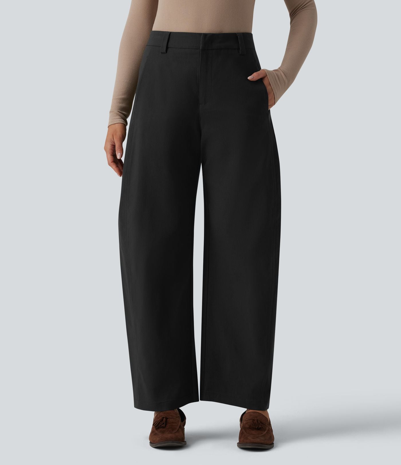 Pantalon tailleur barrel taille mi-haute avec poches