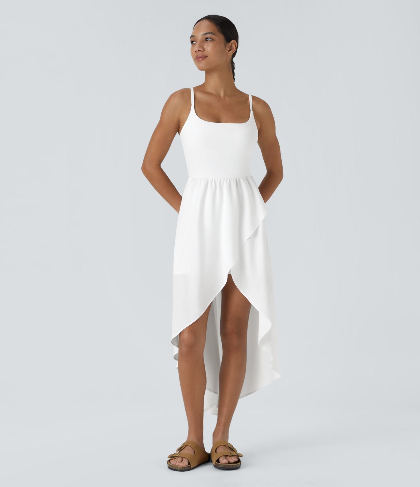Breezeful™ Robe Casual 2 Pièces Dos Nu Haut Bas Poche Latérale Fluide Séchage Rapide