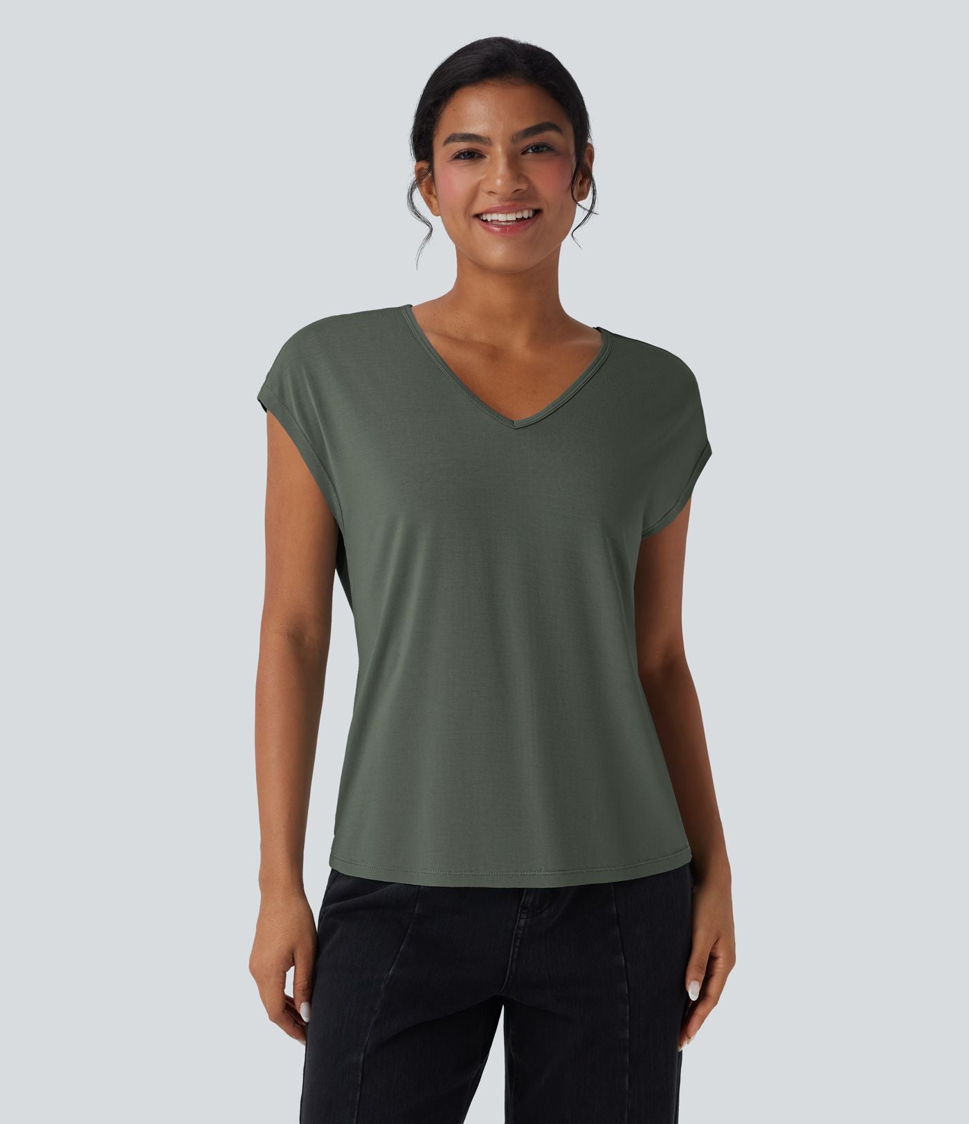 T-shirt casual col V manches courtes