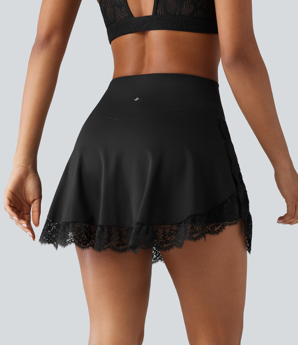 Jupe de golf mini 2-en-1 SoftlyZero™ Airy taille haute croisée à effet frais InstantCool avec ourlet en dentelle et poches, protection solaire UPF50+
