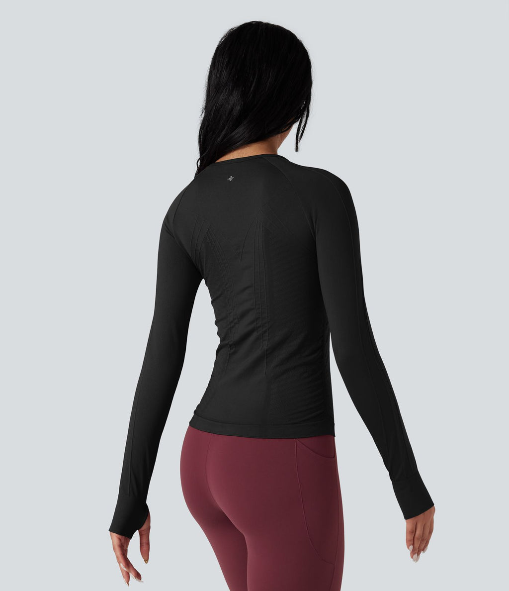 Haut de sport yoga col rond à manches longues avec passants pouces sans couture OneForm Seamless Flow