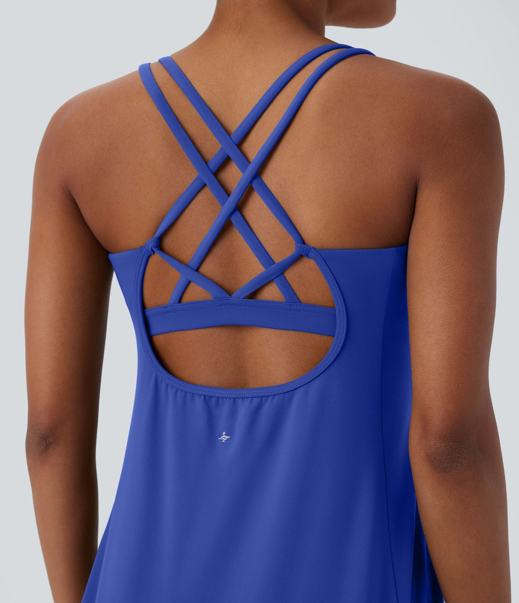 Robe de sport yoga mini 2-pièces SoftlyZero™ Plush à découpes avec poche A-C