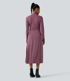Robe de travail midi col V à manches longues avec poches